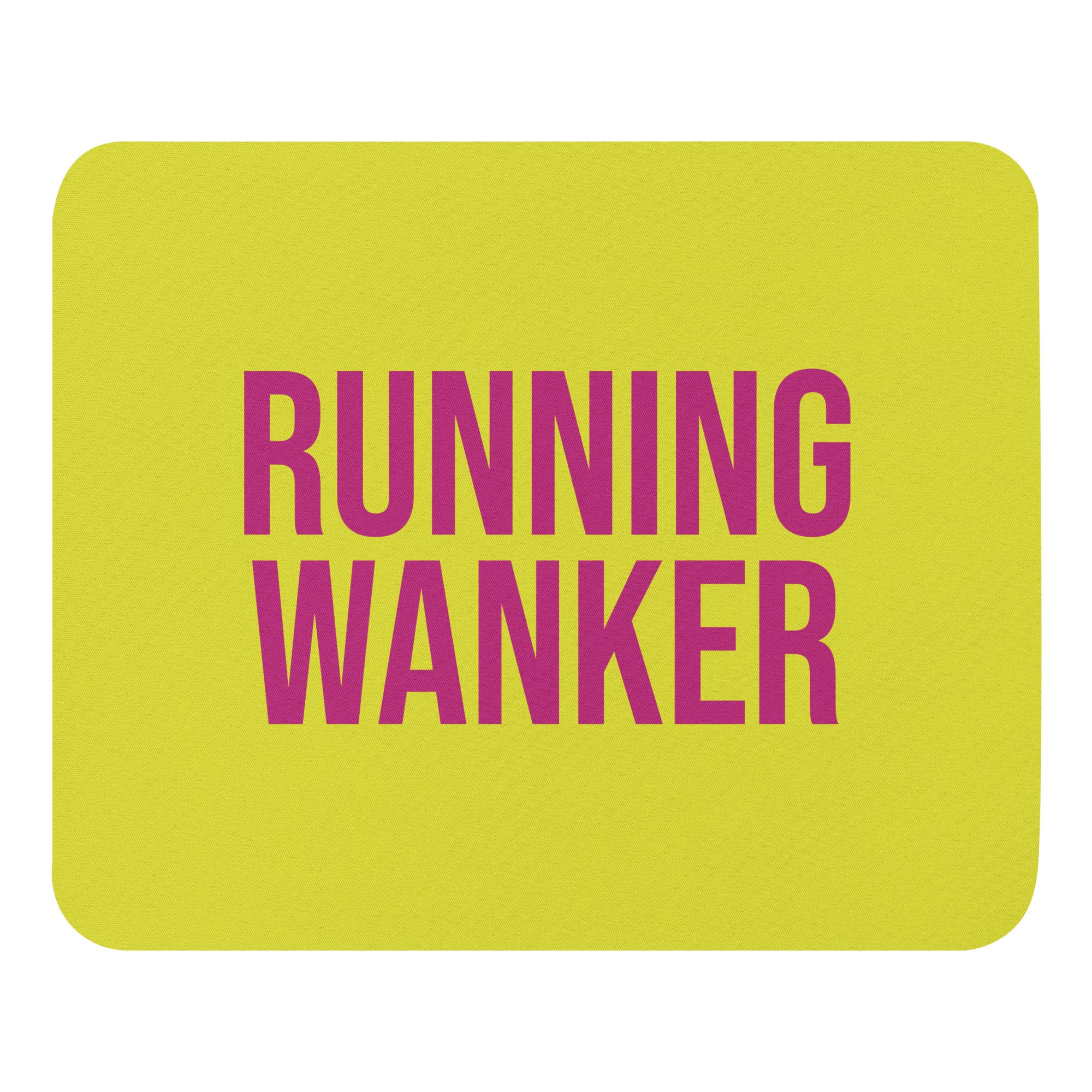 pink mouse mat with the words Running Wanker in a pink font. A great gift for christmas, secret santa, birthdays, or for completing a running race for someone who loves keeping fit and going running. Great gift for marathon or half marathon runners. 