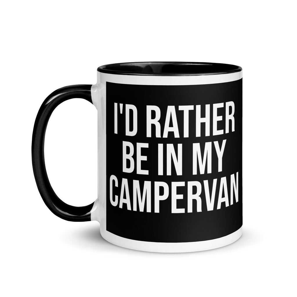 black and white mug with the words I'd rather be in my campervan in bold font