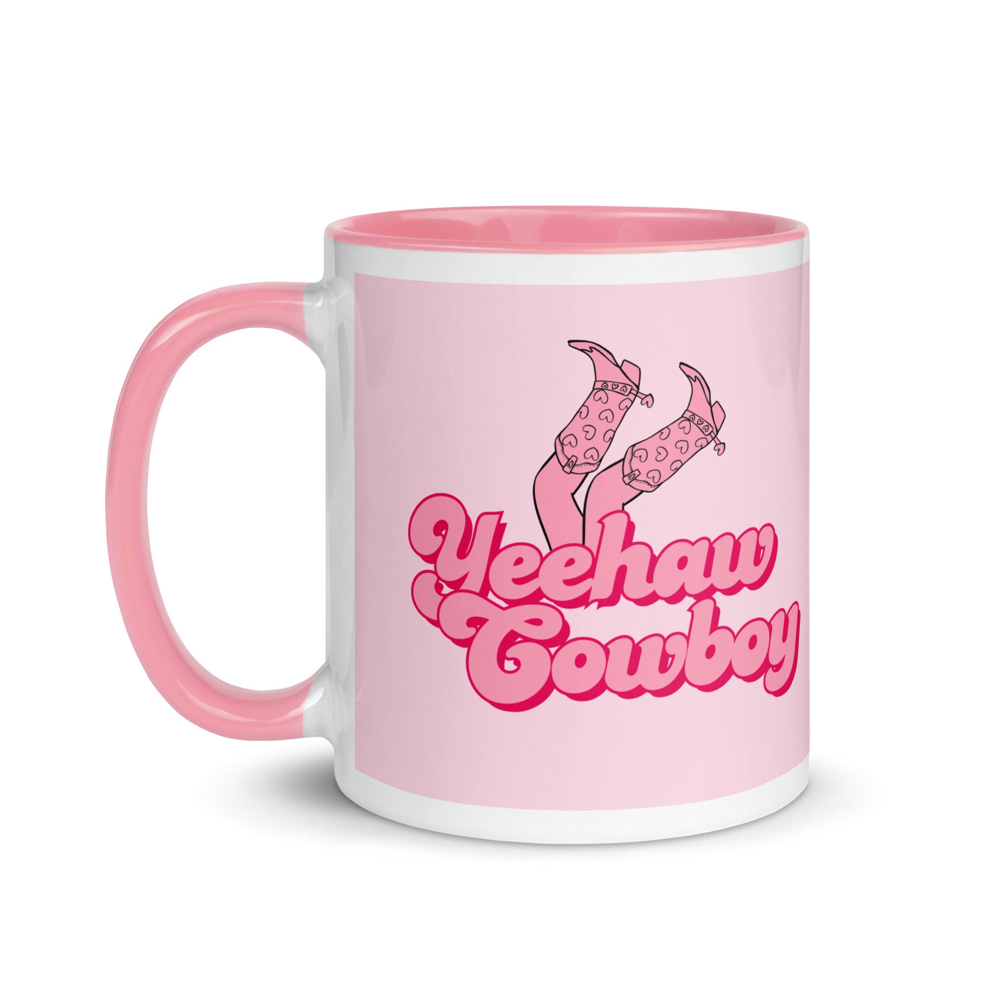 Sassy “Yeehaw Cowboy” mug with a cowgirls legs poking out of the text, perfect gift for cowgirls, coffee lovers, or attitude-filled mornings.