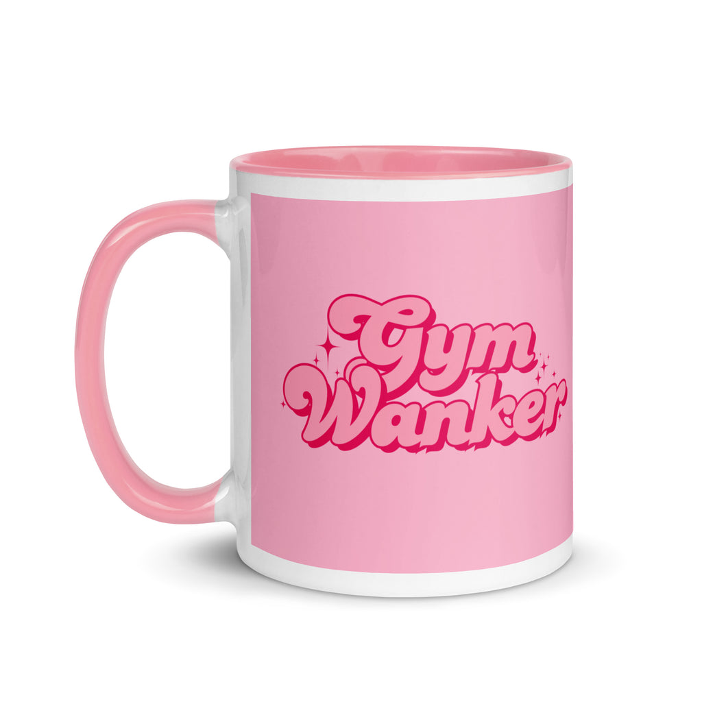 Pink and white gym wanker mug, with feminine bold font and sparkles. Perfect gift for a girl or woman who loves the gym and working out. 