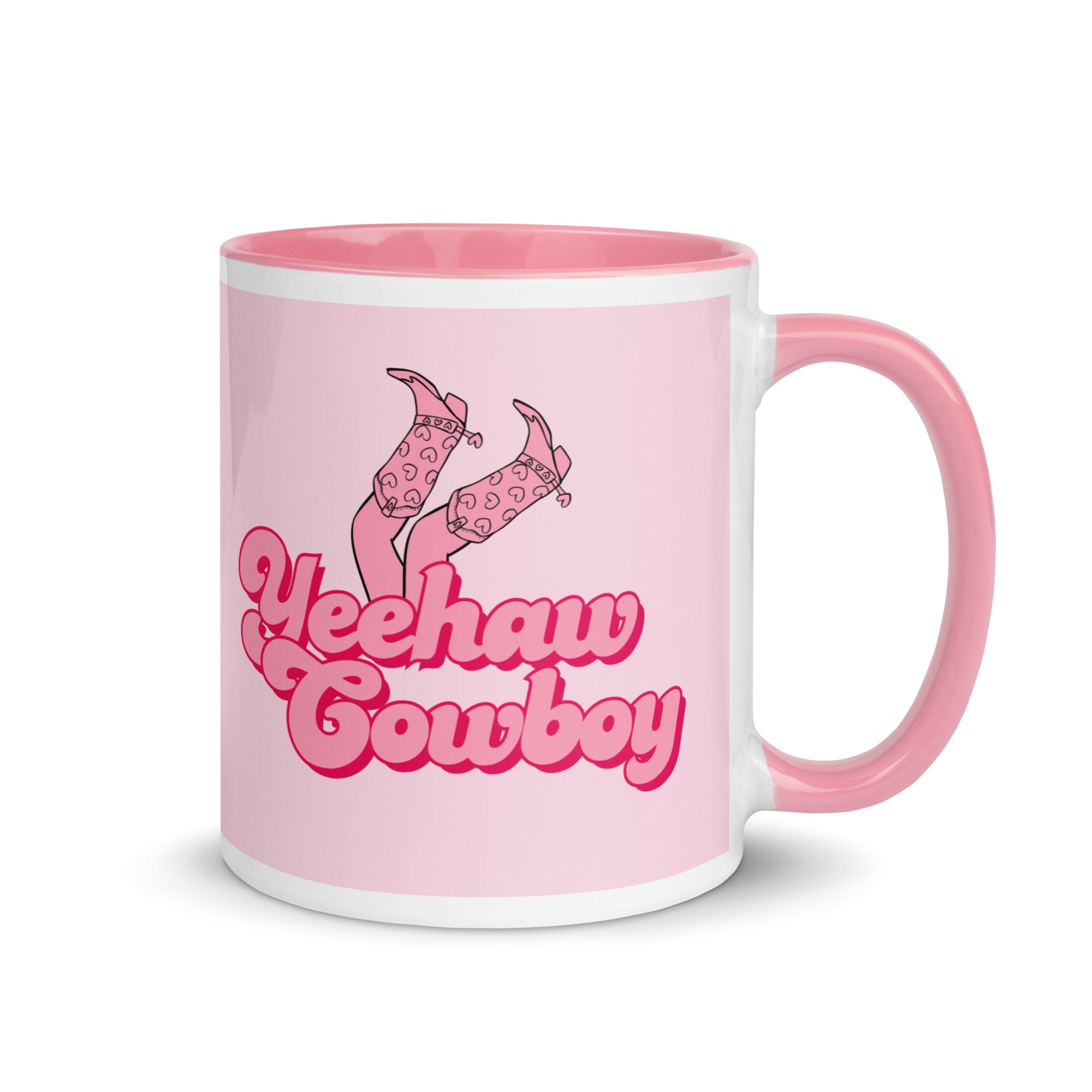 Sassy “Yeehaw Cowboy” mug with a cowgirls legs poking out of the text, perfect gift for cowgirls, coffee lovers, or attitude-filled mornings.