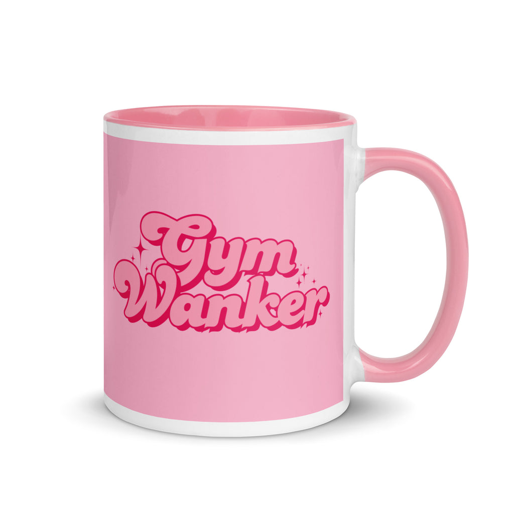 Pink and white gym wanker mug, with feminine bold font and sparkles. Perfect gift for a girl or woman who loves the gym and working out. 